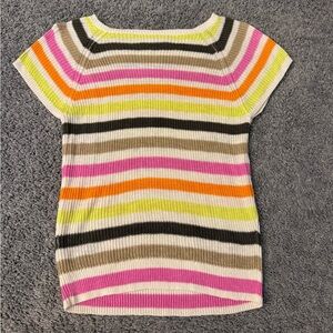 LOFT Petite Multicolor Knit Top with Colorful Stripes